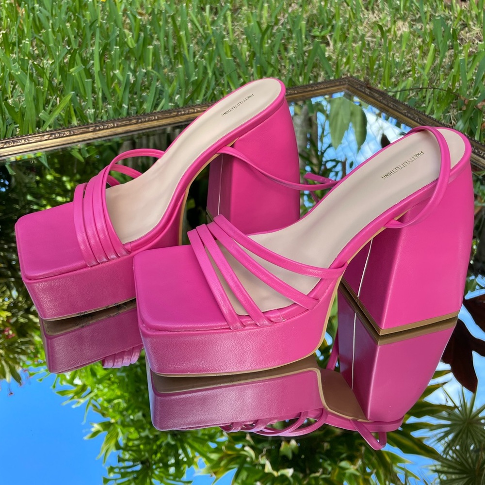 Hot Pink Crossover Platform Heels